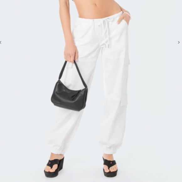 EDIKTED WOMENS DENVER RELAXED WHITE CARGO JOGGERS POCKETS PULL ON SIZE XS LOUNGE - Picture 3 of 8